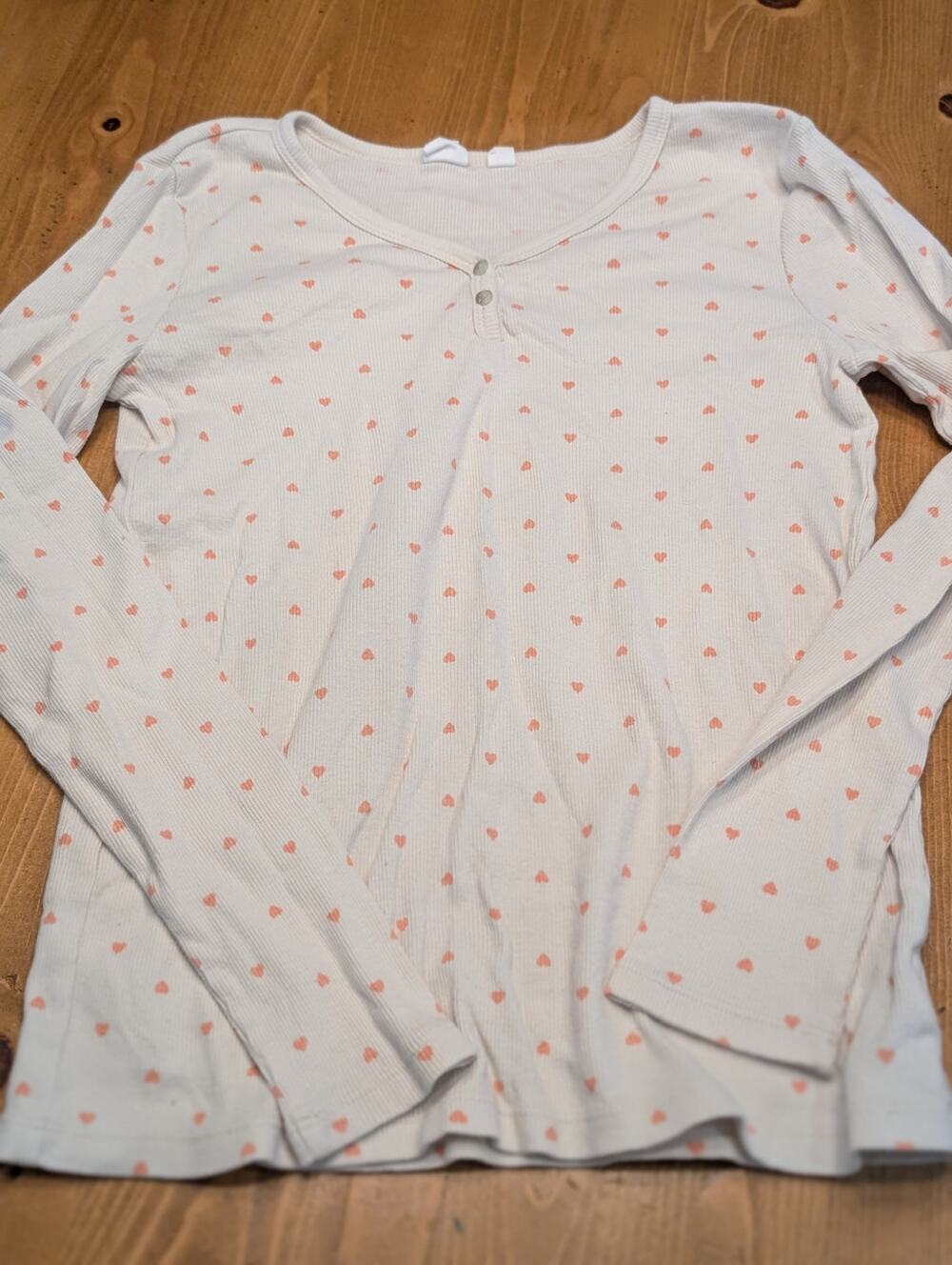 Gap Kids Long Sleeve V-Neck Ribbed Henley, White, Pink, Girl's XXL 14/15, LN